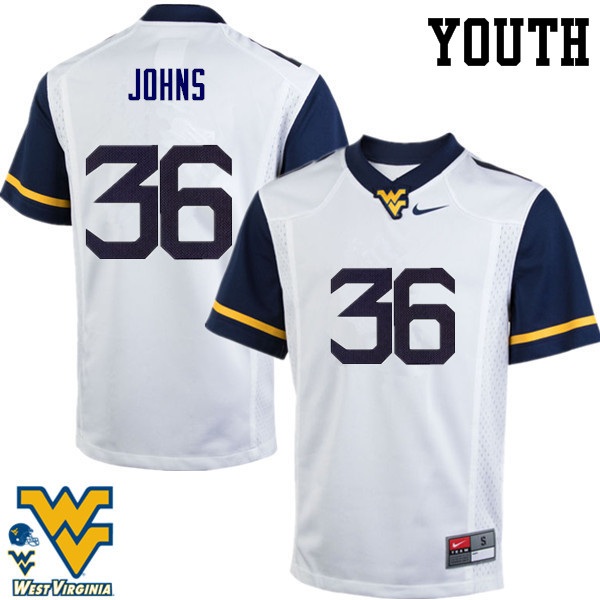 NCAA Youth Ricky Johns West Virginia Mountaineers White #36 Nike Stitched Football College Authentic Jersey EV23V71RG